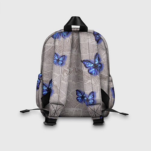 Детский рюкзак Газетные обрывки и синие бабочки / 3D-принт – фото 2