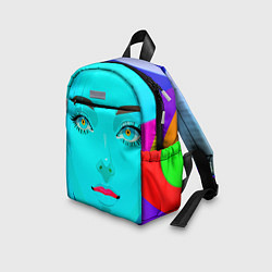 Детский рюкзак Девушка с циановым лицом и жёлтыми зрачками, цвет: 3D-принт — фото 2