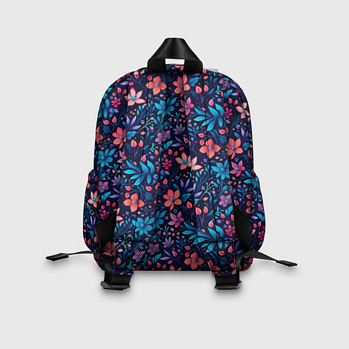 Детский рюкзак Цветочный паттерн в синих и сиреневых тонах / 3D-принт – фото 2