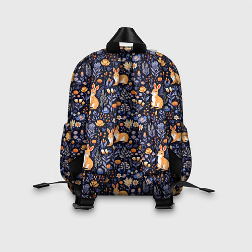 Детский рюкзак Оранжевые зайчики в траве на синем фоне / 3D-принт – фото 2
