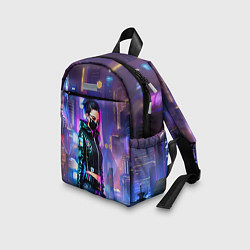 Детский рюкзак Девчонка в маске в мегаполисе - киберпанк, цвет: 3D-принт — фото 2