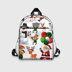 Детский рюкзак Зимний праздник - деды морозы гномы олени, цвет: 3D-принт