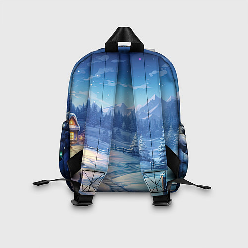 Детский рюкзак Новогодний пейзаж и горы / 3D-принт – фото 2