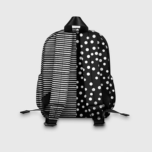 Детский рюкзак Мелкая полоска и белый горошек на чёрном / 3D-принт – фото 2