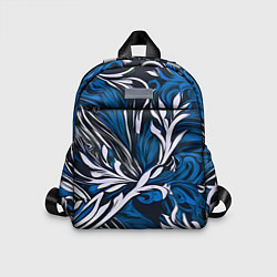 Детский рюкзак Синий и белый узор на чёрном фоне, цвет: 3D-принт