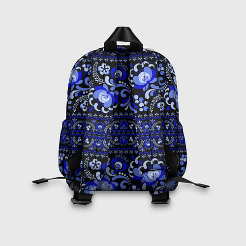 Детский рюкзак Новогодняя гжельская роспись цветами на чёрном фон / 3D-принт – фото 2