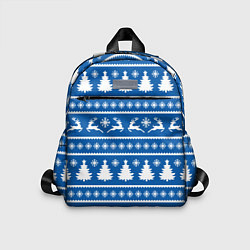 Детский рюкзак Синий свитер с новогодними оленями, цвет: 3D-принт