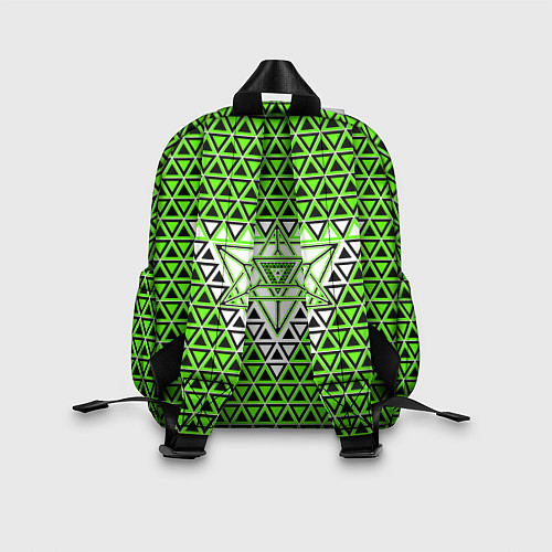 Детский рюкзак Зелёные и чёрные треугольники / 3D-принт – фото 2