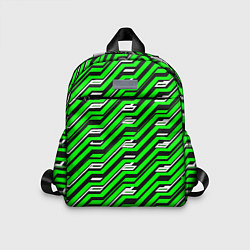 Детский рюкзак Чёрно-зелёный линейный узор киберпанк, цвет: 3D-принт