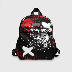 Детский рюкзак Логотип Порше на фоне граффити и брызг красок