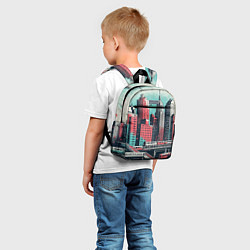 Детский рюкзак Силуэты небоскребов в брызгах красной и голубой кр, цвет: 3D-принт — фото 2