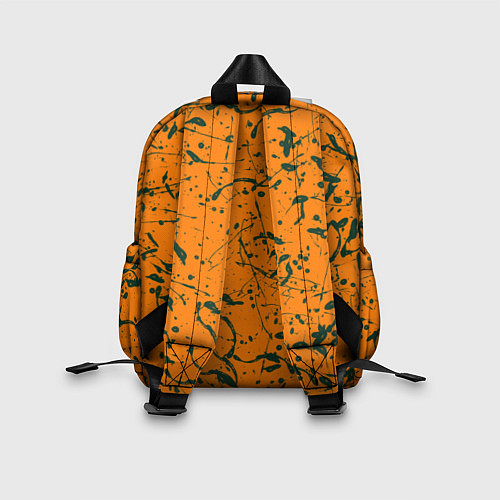Детский рюкзак Оранжевый с брызгами зеленой краски / 3D-принт – фото 2