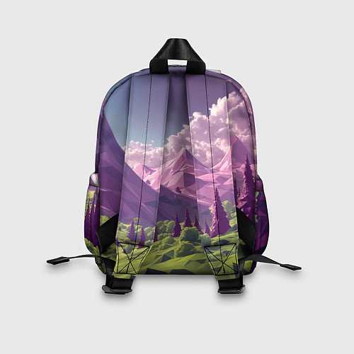 Детский рюкзак Геометрический зеленый пейзаж и фиолетовые горы / 3D-принт – фото 2
