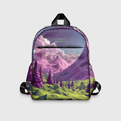 Детский рюкзак Геометрический зеленый пейзаж и фиолетовые горы, цвет: 3D-принт