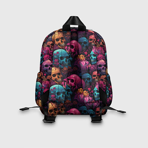 Детский рюкзак Поле яркий черепов и цветов / 3D-принт – фото 2