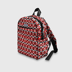 Детский рюкзак Чёрно-белые ромбы и круги на красном фоне, цвет: 3D-принт — фото 2