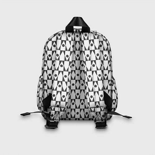 Детский рюкзак Чёрно-белые ромбы и круги на белом фоне / 3D-принт – фото 2