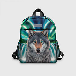 Детский рюкзак Серый волк стоящий перед водопадом под северным си, цвет: 3D-принт
