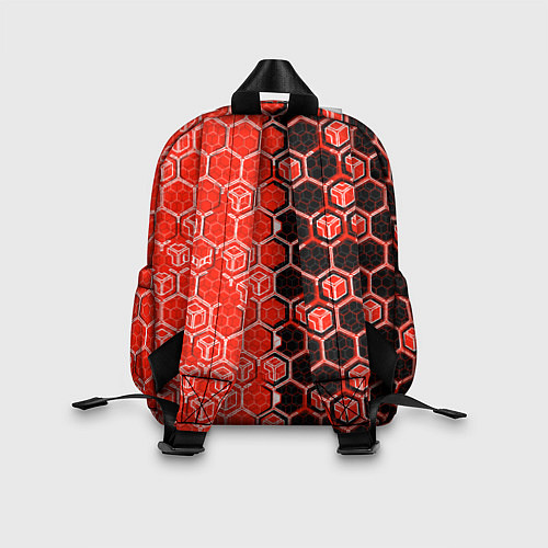 Детский рюкзак Техно-киберпанк шестиугольники красный и чёрный / 3D-принт – фото 2
