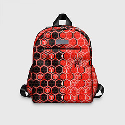 Детский рюкзак Техно-киберпанк шестиугольники красный и чёрный с, цвет: 3D-принт