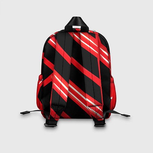 Детский рюкзак Чёрно-белые полосы на красном фоне / 3D-принт – фото 2