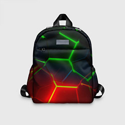 Детский рюкзак Зеленые и красные неоновые плиты в разломе, цвет: 3D-принт
