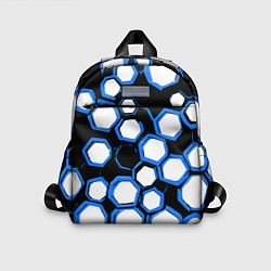 Детский рюкзак Бело-синие шестиугольники на чёрном фоне, цвет: 3D-принт