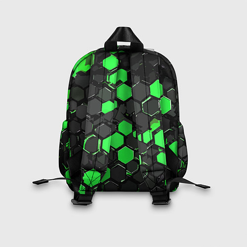 Детский рюкзак Зелёно-серые шестиугольники на чёрном фоне / 3D-принт – фото 2