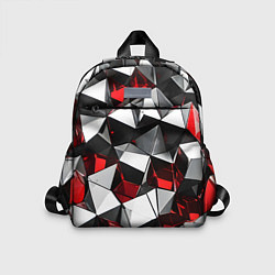 Детский рюкзак Красно-белые рельефные треугольники на чёрном фоне, цвет: 3D-принт