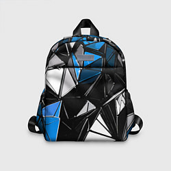 Детский рюкзак Сине-белые рельефные треугольники на чёрном фоне, цвет: 3D-принт