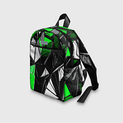 Детский рюкзак Зелёно-белые рельефные треугольники на чёрном фоне, цвет: 3D-принт — фото 2