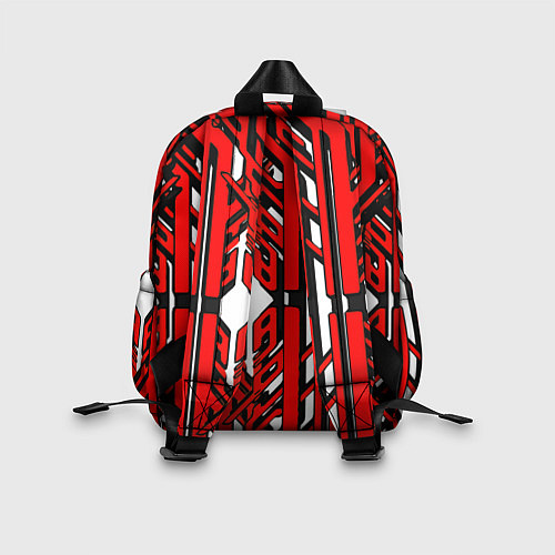 Детский рюкзак Чёрно-красные техно полосы на белом фоне / 3D-принт – фото 2