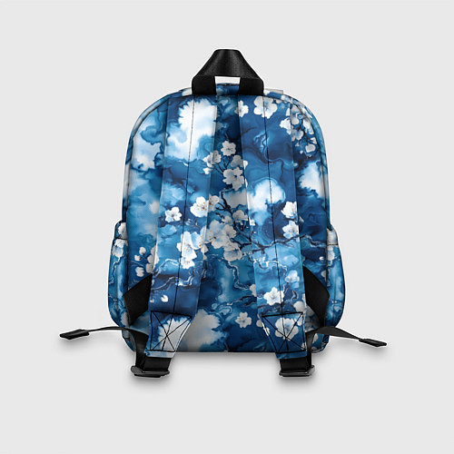 Детский рюкзак Цветы белой сакуры - паттерн на синем фоне / 3D-принт – фото 2