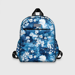 Детский рюкзак Цветы белой сакуры - паттерн на синем фоне, цвет: 3D-принт