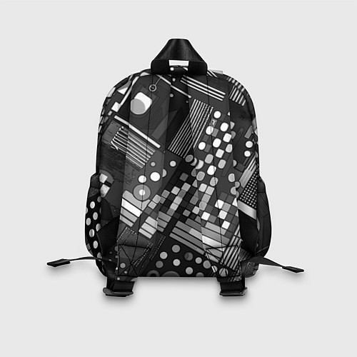 Детский рюкзак Тёмный серый абстракция квадраты кружочки / 3D-принт – фото 2