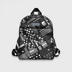 Детский рюкзак Тёмный серый абстракция квадраты кружочки, цвет: 3D-принт