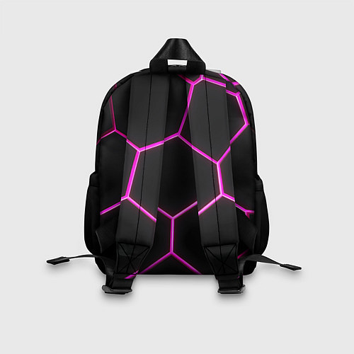 Детский рюкзак Черные соты с фиолетовым неоном / 3D-принт – фото 2