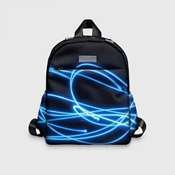 Детский рюкзак Неоновые голубые волны на черном фоне, цвет: 3D-принт