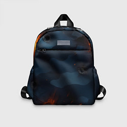 Детский рюкзак Разорванный синий камуфляж с огнем, цвет: 3D-принт