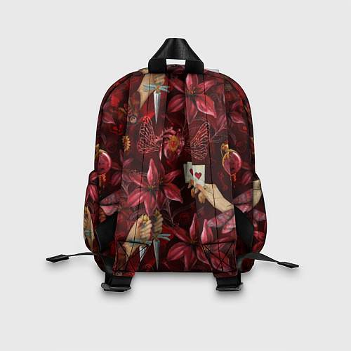 Детский рюкзак Бордовая готика с сердцем, лилиями и мотыльками / 3D-принт – фото 2