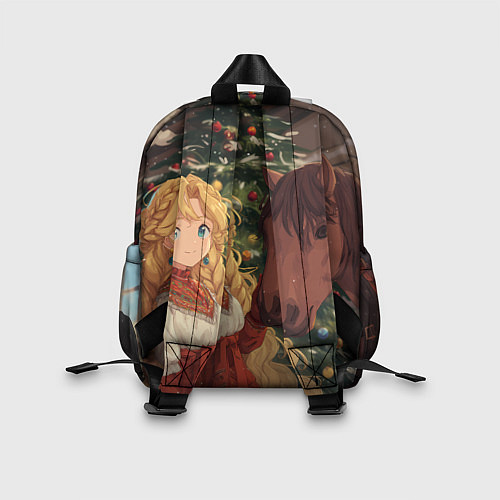 Детский рюкзак Аниме девочка с лошадкой встречают Новый год / 3D-принт – фото 2