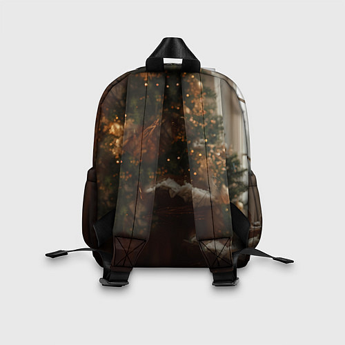 Детский рюкзак Белая лошадка лежит у новогодней елки / 3D-принт – фото 2