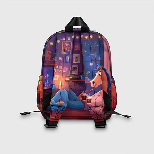 Детский рюкзак Конь в Новогодние праздники у телевизора / 3D-принт – фото 2
