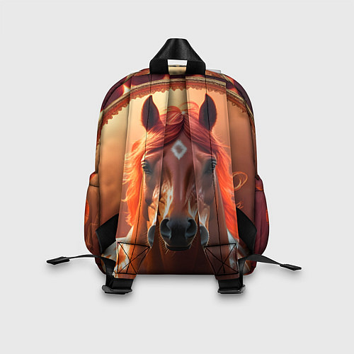 Детский рюкзак Огненная лошадь на коричневом фоне / 3D-принт – фото 2
