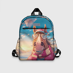 Детский рюкзак Новогодняя лошадь в очках, цвет: 3D-принт