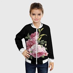 Бомбер детский Пионы на чёрном, цвет: 3D-белый — фото 2