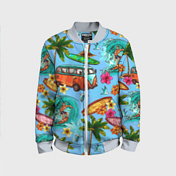 Бомбер детский Пальмы, волны, серфинг, цвет: 3D-серый
