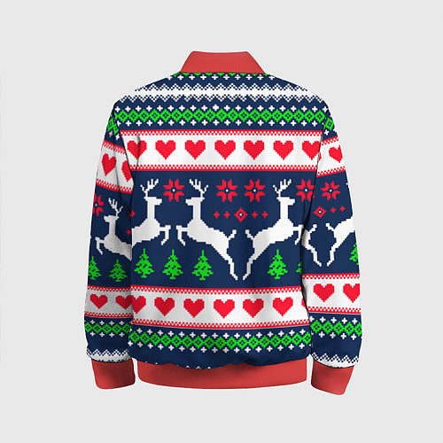 Детский бомбер Новогодние олени: узор / 3D-Красный – фото 2