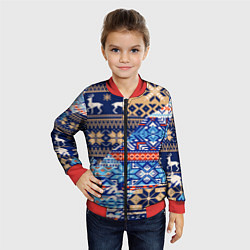 Бомбер детский НОВОГОДНИЙ УЗОР ОЛЕНИ И МЕДВЕДИ НОВЫЙ ГОД 2022, цвет: 3D-красный — фото 2