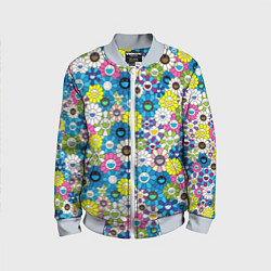 Бомбер детский Takashi Murakami Улыбающиеся цветы, цвет: 3D-серый